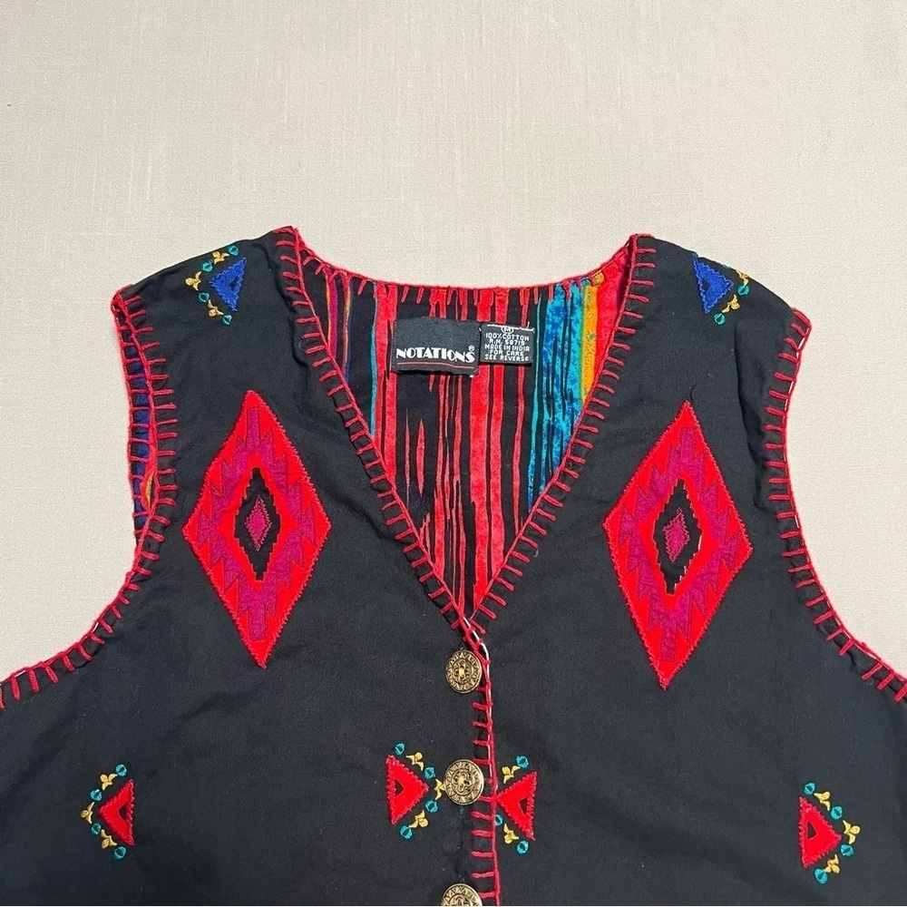 Vintage Notations Embroidered Southwestern Vest Black Red Geometric Size M - Picture 9 of 9
